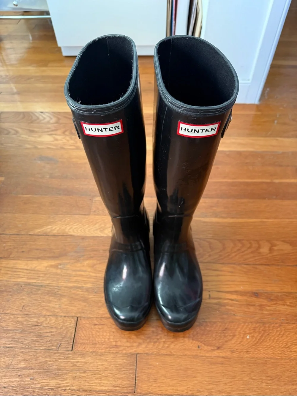 Hunter Black Tall Gloss Rain Boots with Red Logo